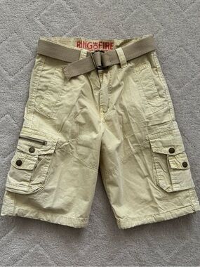 Ring of Fire Kids/ Boys 12y Eggshell Yellish Cargo Shorts with Web Belt/ New
